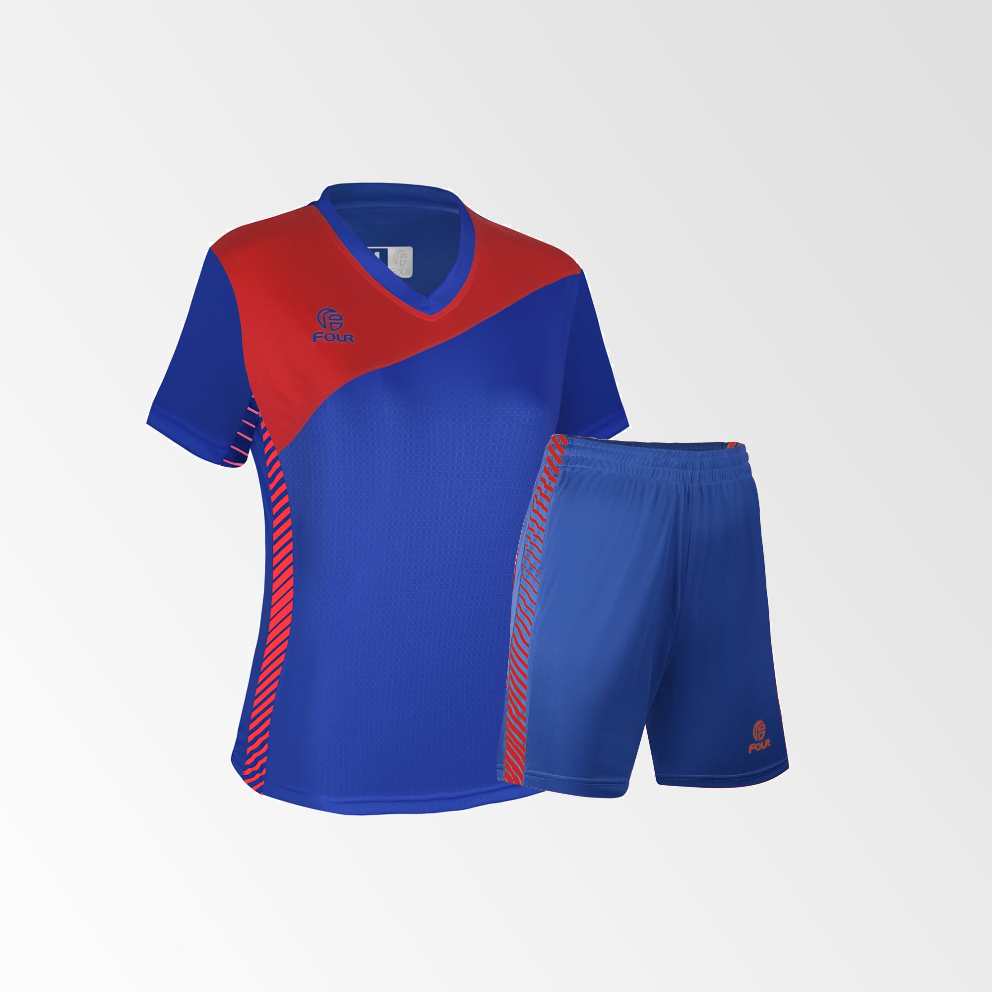 Camiseta de Futbol Mujer y Short Modelo Olympique Azul Rojo