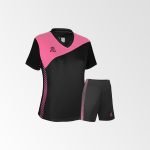 Camiseta de Futbol Mujer y Short Modelo Olympique Negro Fucsia