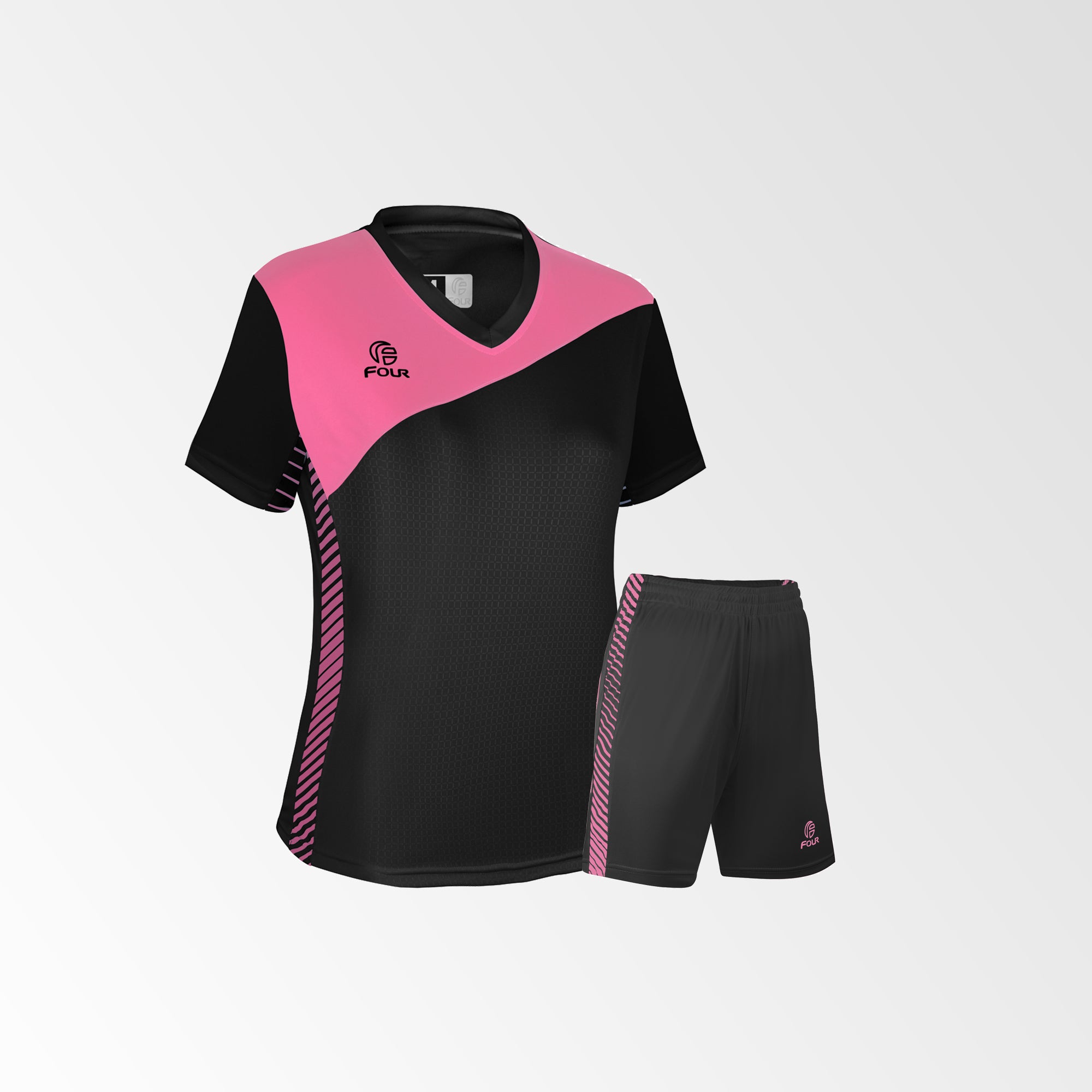 Camiseta de Futbol Mujer y Short Modelo Olympique Negro Fucsia