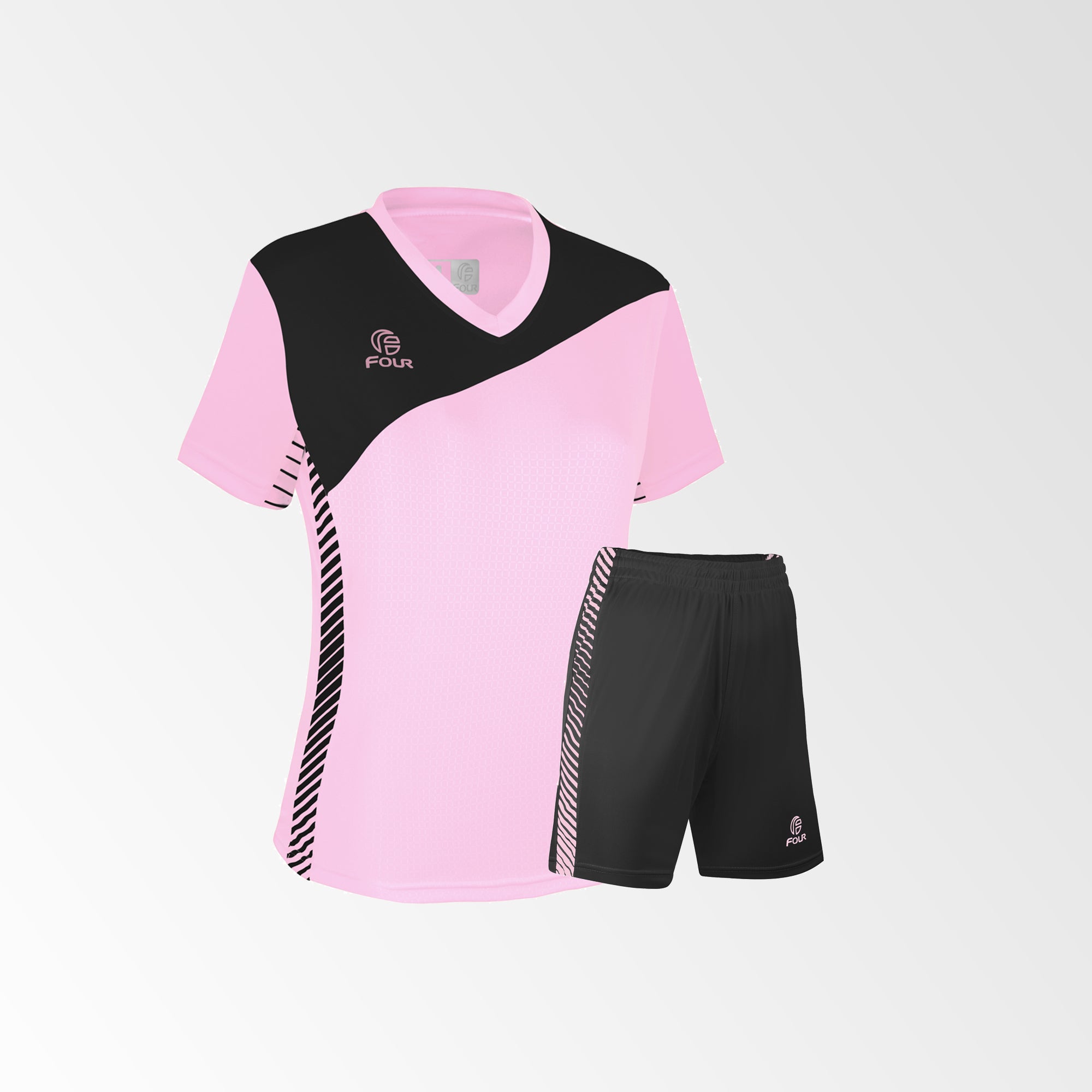 Camiseta de Futbol Mujer y Short Modelo Olympique Rosado Negro